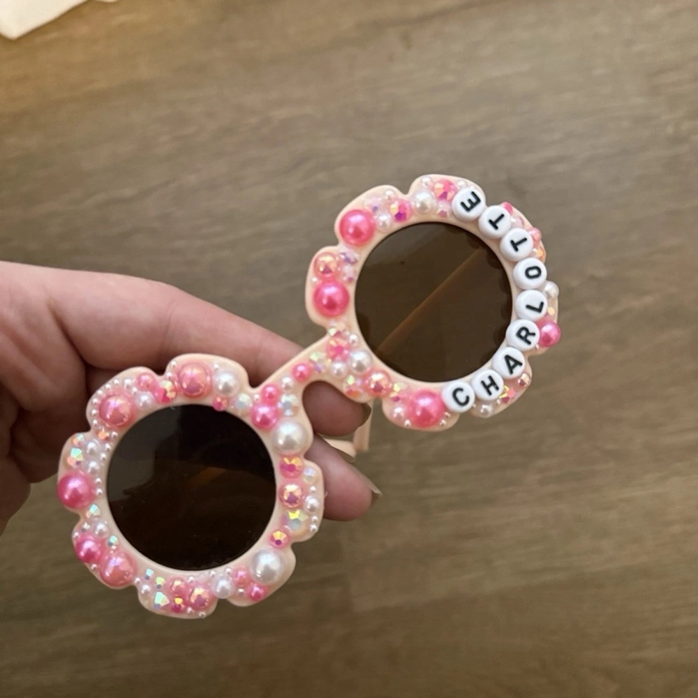 Pink Beaded Sunglasses custom bling baby sunnies Charlotte monogram